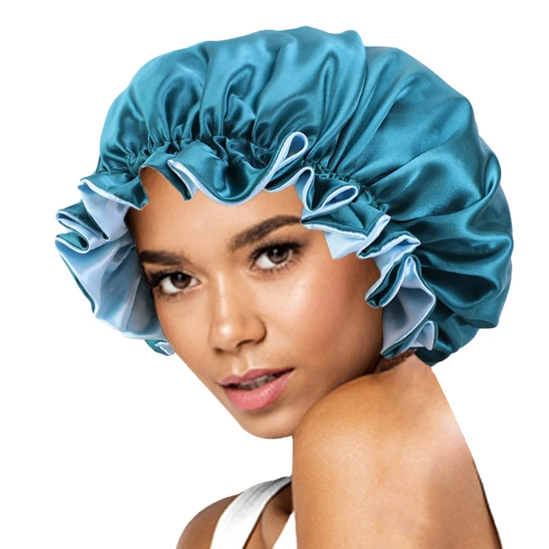  Women Night Sleep hats silk Satin Elastic Bonnet For Hair Care Adjustable Double Layer custom
