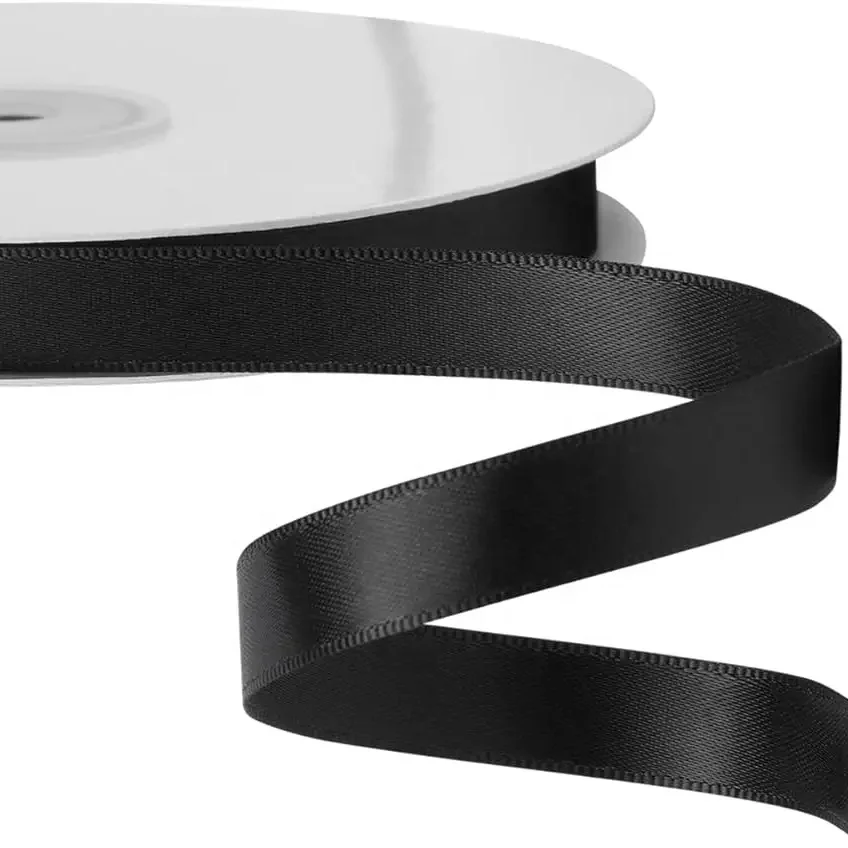 Factory custom eco friendly gold foil printed black silk grosgrain ribon gift ribbon with embossed logo