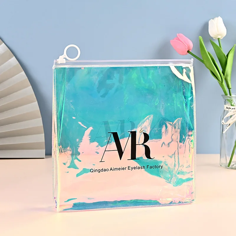 2022 Clear PVC Holographic Laser Stand Up bag for package hologram rainbow plastic cosmetic bottle packing bag With zipper