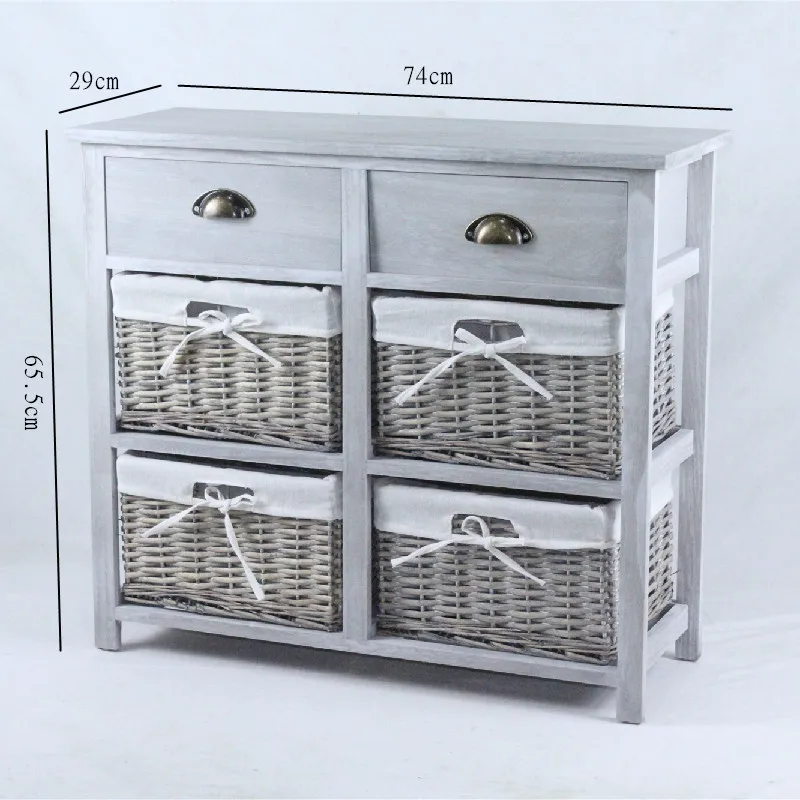 Vintage Grey Range - Two Drawer and Four Wicker Basket Storage Unit