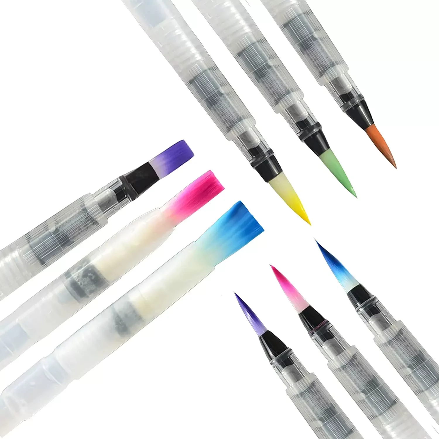 Cixi Superior 3/6 pcs Set Artist Water Supply Brush Pen MS-011-3/6 with 6 Sizes Round and Flat Tps