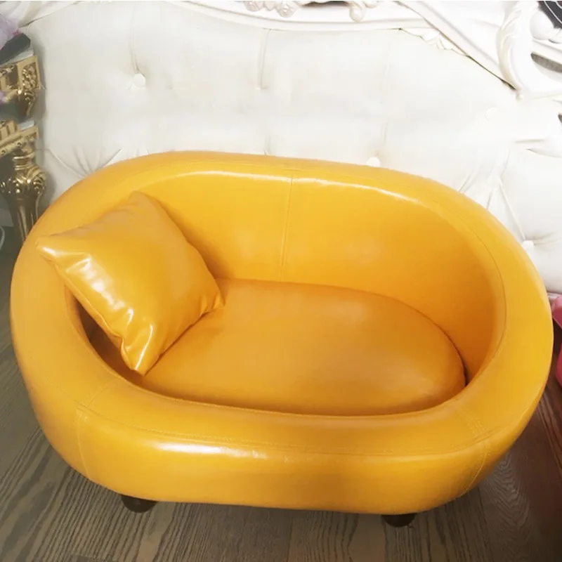 Luxury Pet Wood Furniture Leather Sofa Bed with Washable Cushion Suitable for Dogs and Cats