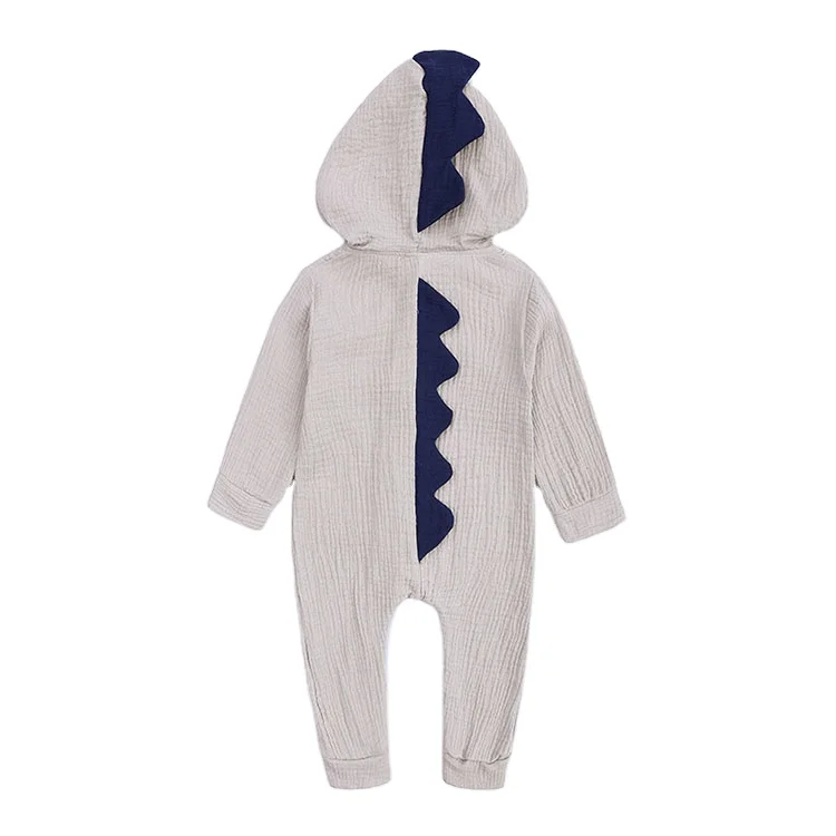Cute Zip-Up Hooded Newborn Baby Cotton Clothes Dinosaur Jumpsuit Plain Baby Romper Pajamas