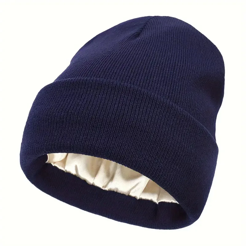 Wholesale Unisex Embroidery Knit Beanie Hats Multi-Color Custom Winter with Satin Silk Lining caps Digital Printing Image Style