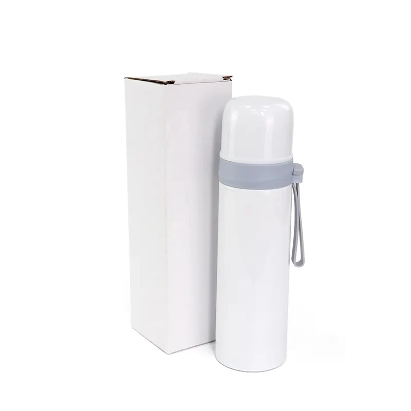 304 Stainless Steel Vacuum Flask 500ml Sublimation Thermos Cup Hot & Cold Bottle with Rubber Rope Glass Plastic & Metal Material