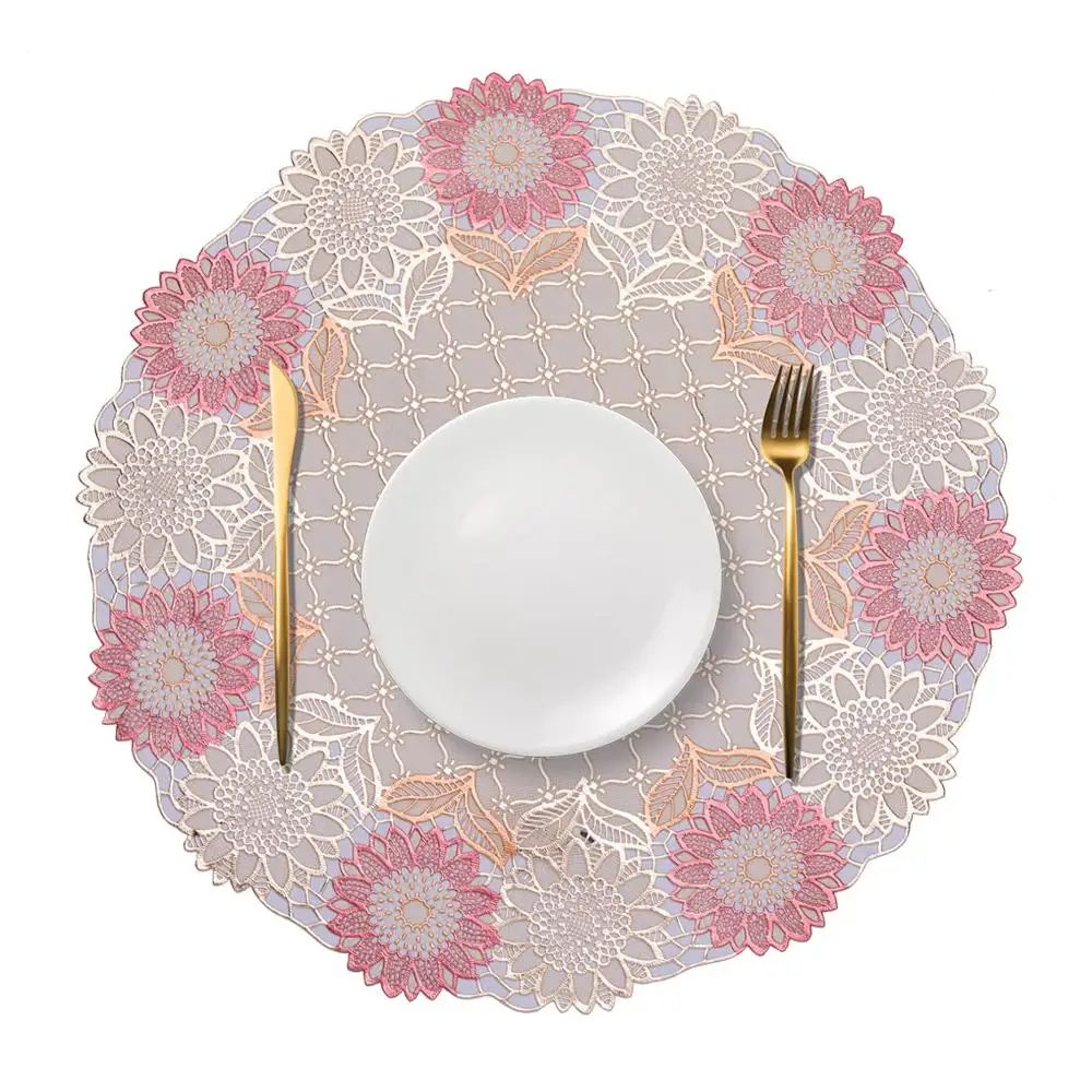 Лидер продаж, роскошные золотые круглые виниловые скатерти из ПВХ с кружевом