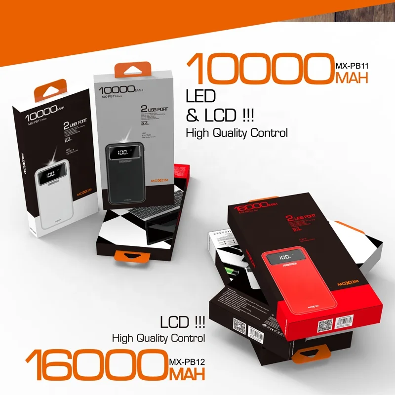 MOXOM Big Capacity 16000mah Power Bank LCD Eva 2 USB Ports Portable Charger for iphone/xiaomi/samsung
