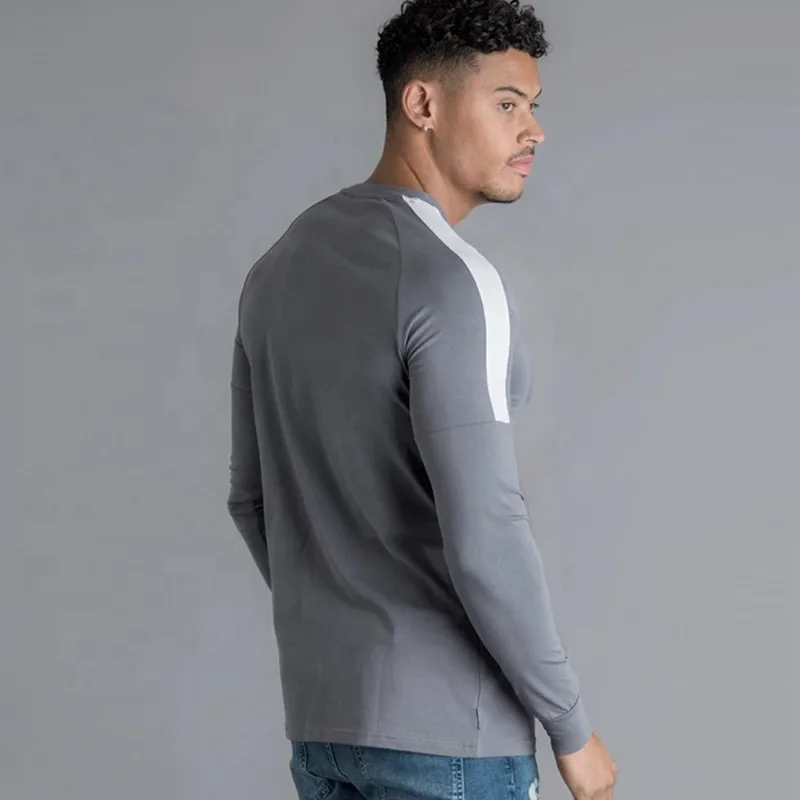 95 cotton 5 elastane long sleeve round neck gym t-shirts males compression long sleeve gym shirts for men