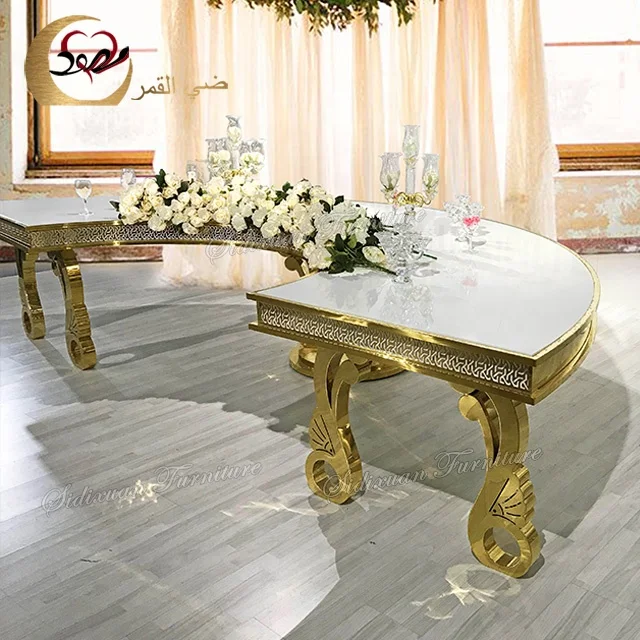 Luxury event hall stainless steel half round wedding serpentine moon table