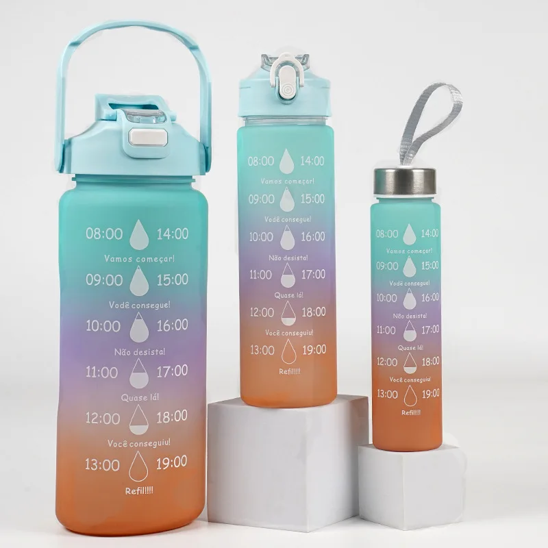 2000ML large  plastic drinking sports water bottle set of 3 with straw lid