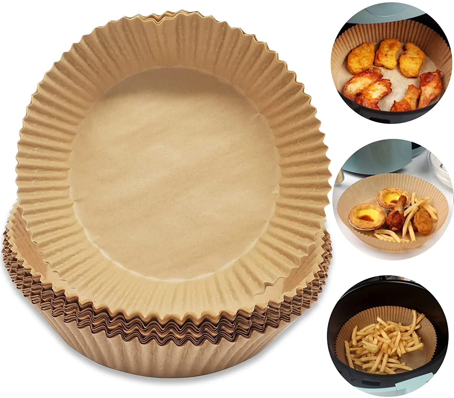 Hot Selling Non Stick Round 6.3/8in Air Fryer Paper Liners 100pcs Airfryer Parchment Silicone Food Baking Cook Paper Tray