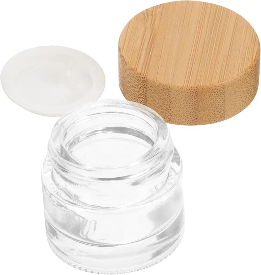 Bamboo Glass Jar 5 10 15 30 50 Ml Empty Cosmetic Packaging Clear Frosted Glass Jar With Wooden Lid
