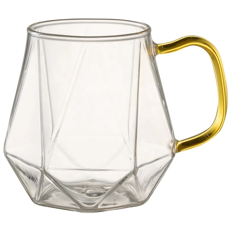 
transparent ins six-sided diamond glass with handle household lead-free crystal glass whiskey breakfast cup 