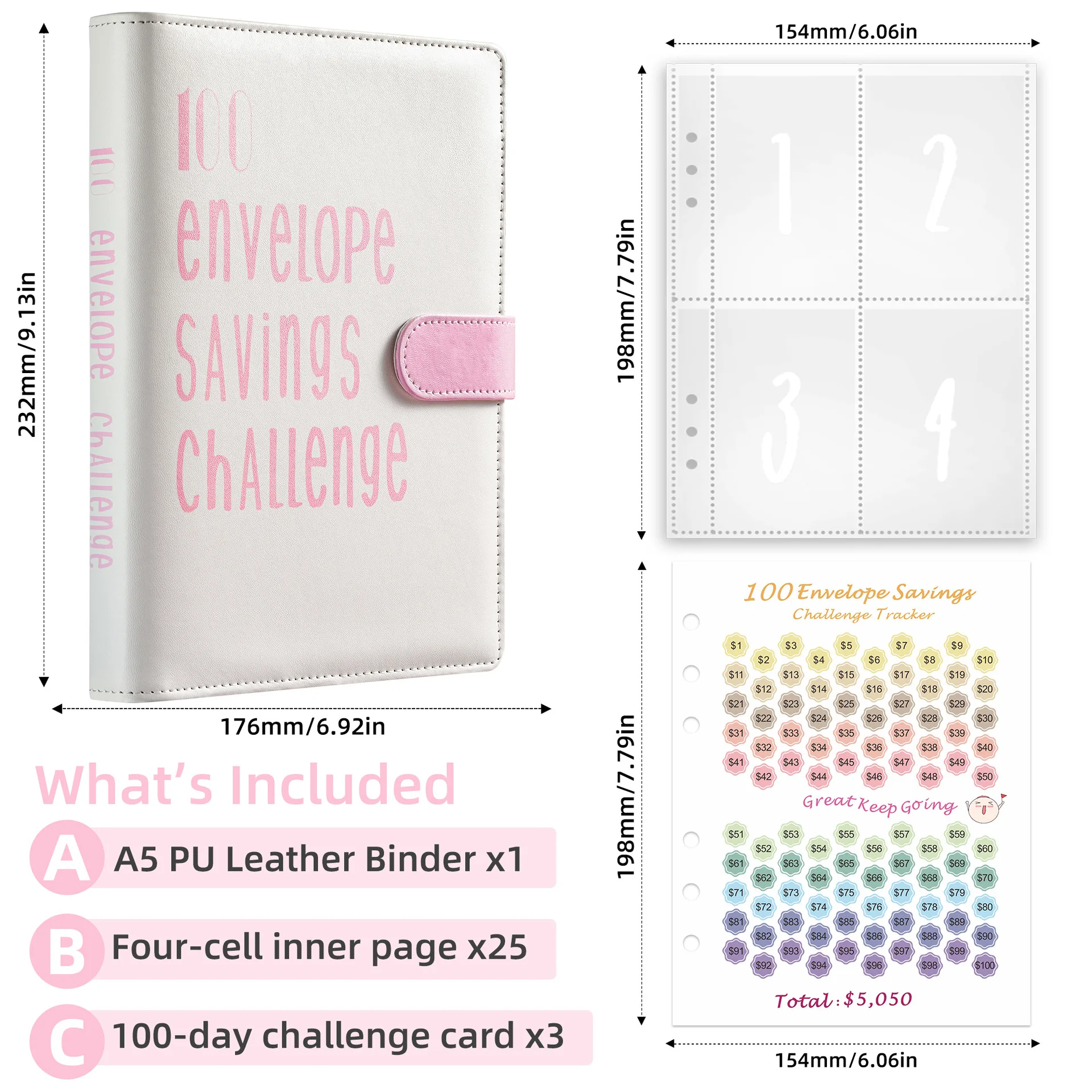 2024 Planner 100 Day Savings Challenge Binder Money Saving Challenge Ring Binder A5 Budget Binder Planner Notebook