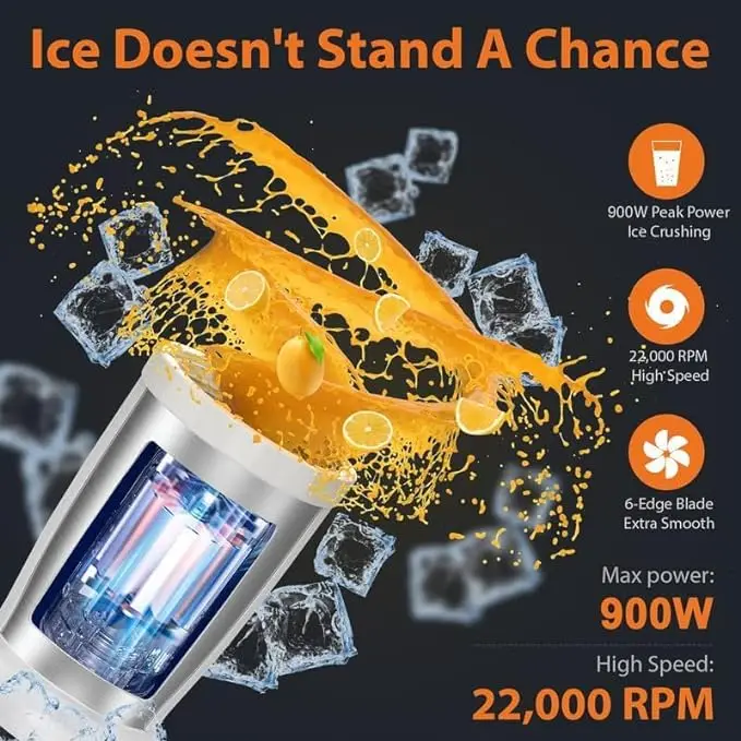 900W Personal Kitchen Mixer Milkshakes Smoothies Baby Food Juicing Beans Nuts Spices Proteins-6-Blade 2x500ML 300ML Cups