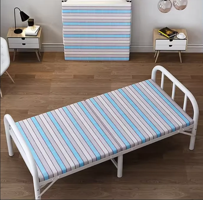 Modern Foldable Single Bed Frame Economical Metal Design for Bedroom School Hotel Hospital Warehouse Use