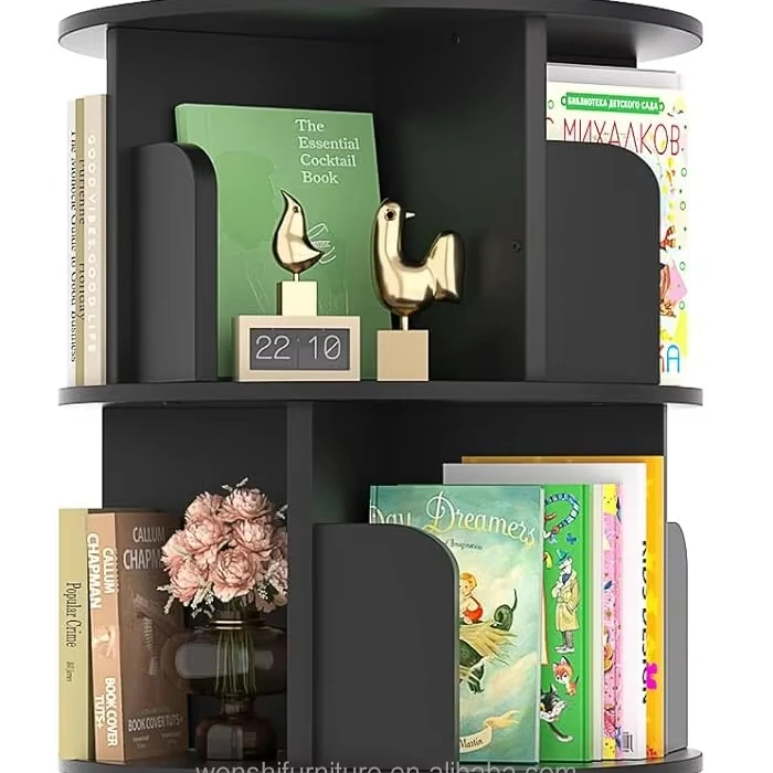 Rotating Bookshelf, hips Corner Bookshelf, 360 Display Spinning Bookcase Storage Rack, 4 Tier Floor Standing