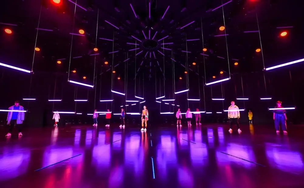 event lighting lift tube horizontal strip 1m kinetic dmx winch motor tube lighting led dj stage