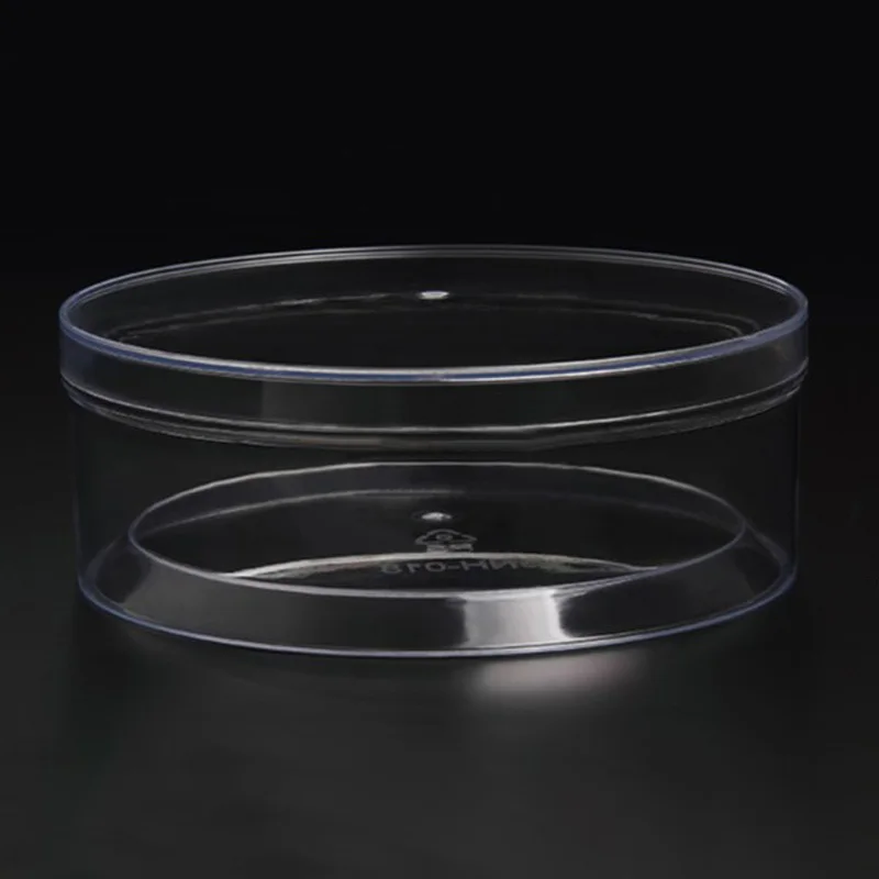 JNH018 Customized Transparent Round PS Injection Molded Plastic Packaging Boxes for Biscuits Cakes Snacks Packing Container Box