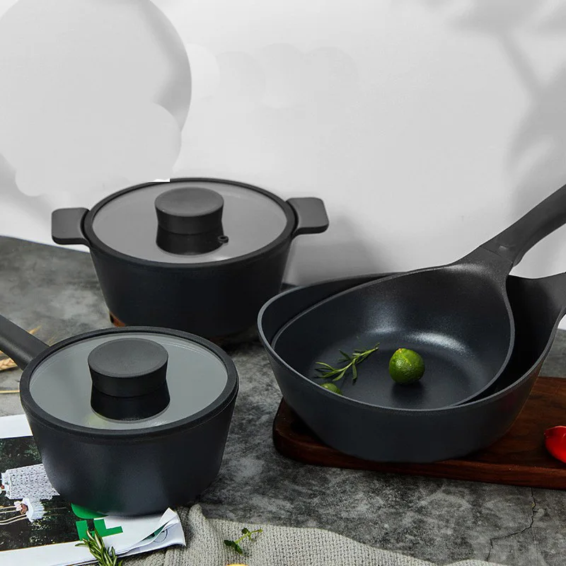 Kitchenware ceramic saucepan stone marble pots and pans aluminum nonstick cookware sets