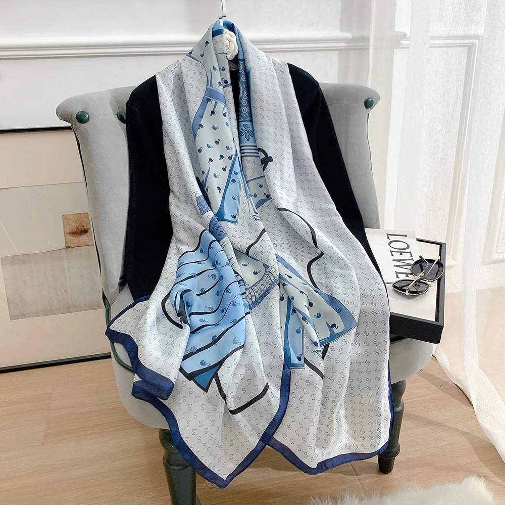 Manufacturing 2022 fashion long satin silk scarf 60*180cm women soft print hijab designer head scarf shawl