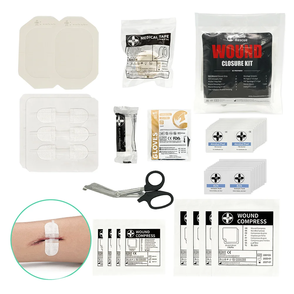 Rhino Rescue New Design Disposable Non Woven Wound Closure Device Suture Free Irreversible Zipper Wound Closure Kit
