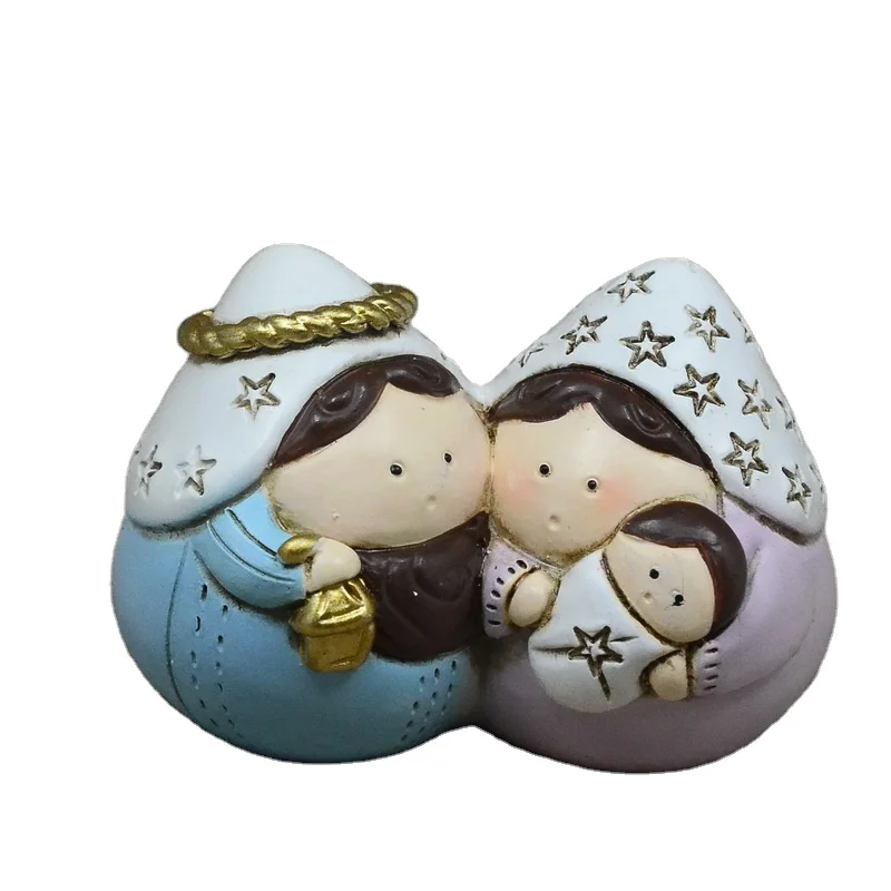 
cartoon style resin crafts holy family figurines anime children decoration handmade crafts customized Christmas souvenir 