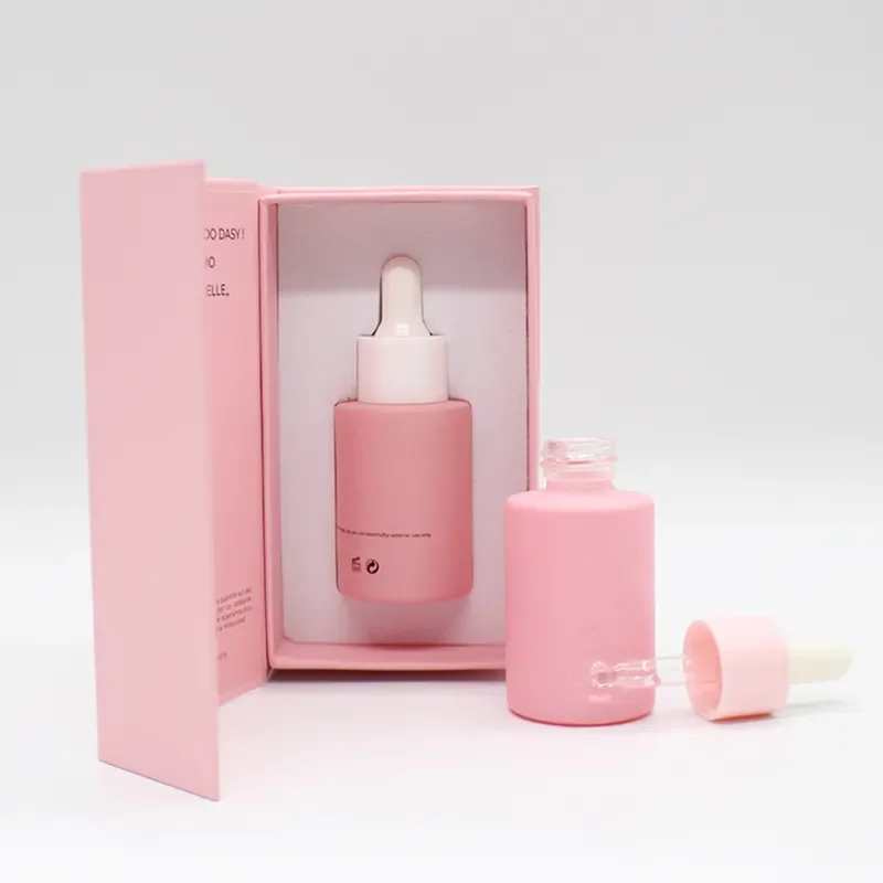 Luxury Empty Cosmetic 30ml 50ml Round Frosted Face Serum Bottle Essential Oil Glass Dropper Bottle With Box