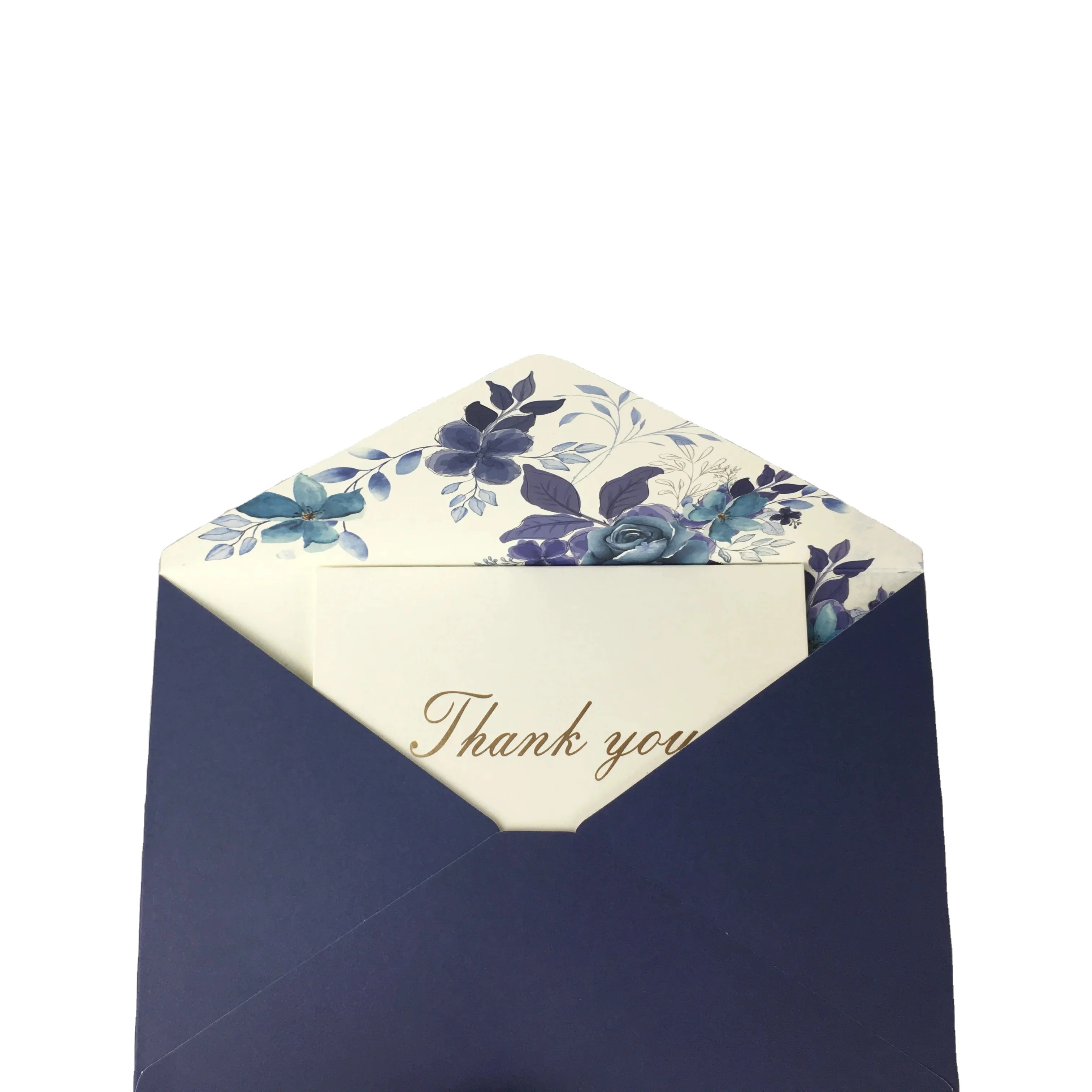 Custom Luxury Printed Wedding Invitation Dark Blue Kraft Paper Envelope Gift Card Envelope Packaging With Gold Foil Logo