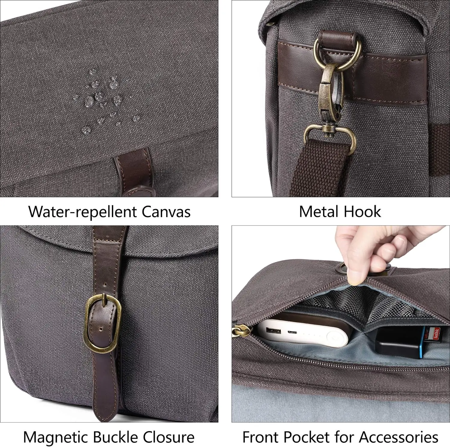 Camera Bag, SLR DSLR Canvas Camera Case, Vintage Padded Camera Shoulder Bag with Rain Cover for Women, Men, Black