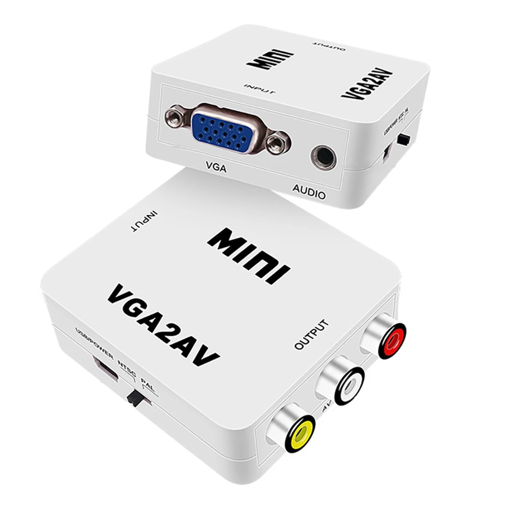 Mini VGA to AV RCA Converter with 3.5mm Audio for HDTV PC