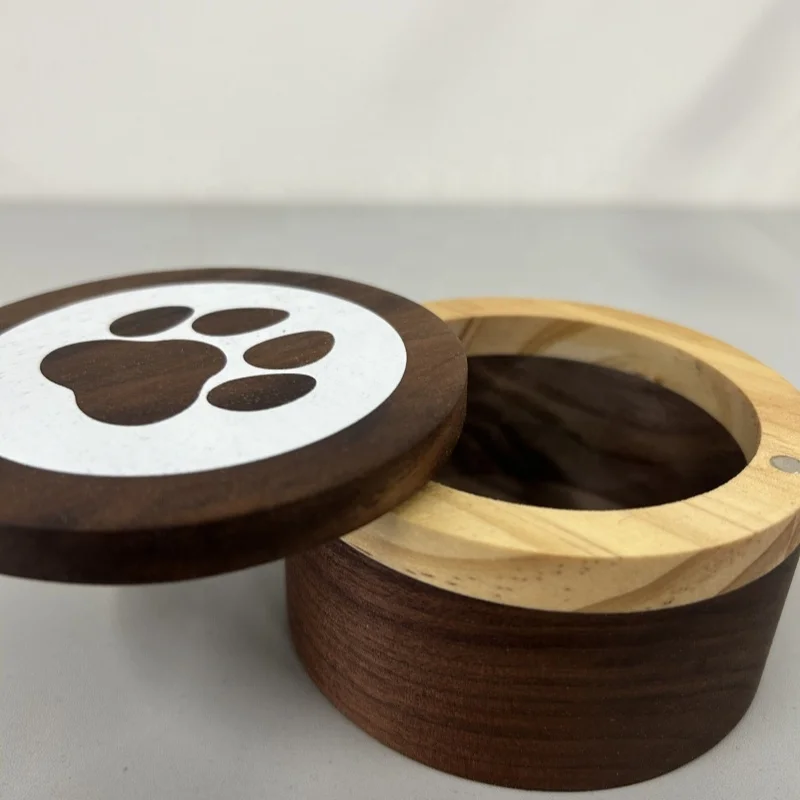 Black walnut Cylindrical wooden pet urns pet keepsake wooden cremation urns funeral box small animals hair collection box