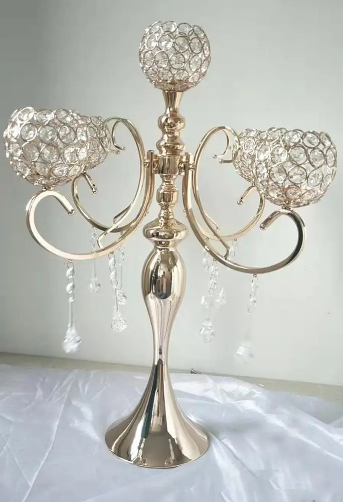 
Luxury 5 arms wedding centerpiece table decorative tall metal gold candelabra 