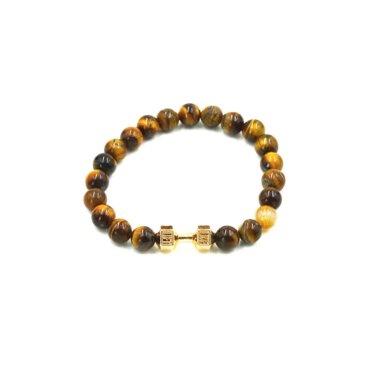 Cheap Hight Quality Natural Stones Wrap Tiger eye Stone Charm Beads Bracelet Black Agate Dumbbell Fitness Hematite Bracelet