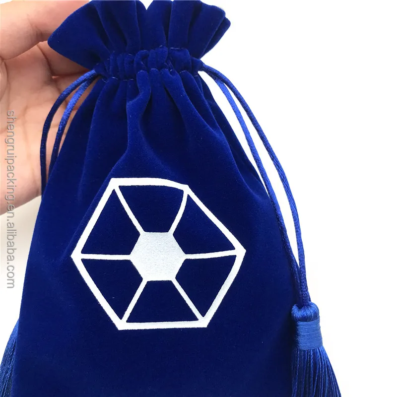 Blue Velvet Bag With Tassel Drawstring Velvet Storage Bag for Dice Velvet Mirror Cosmetic Pouch