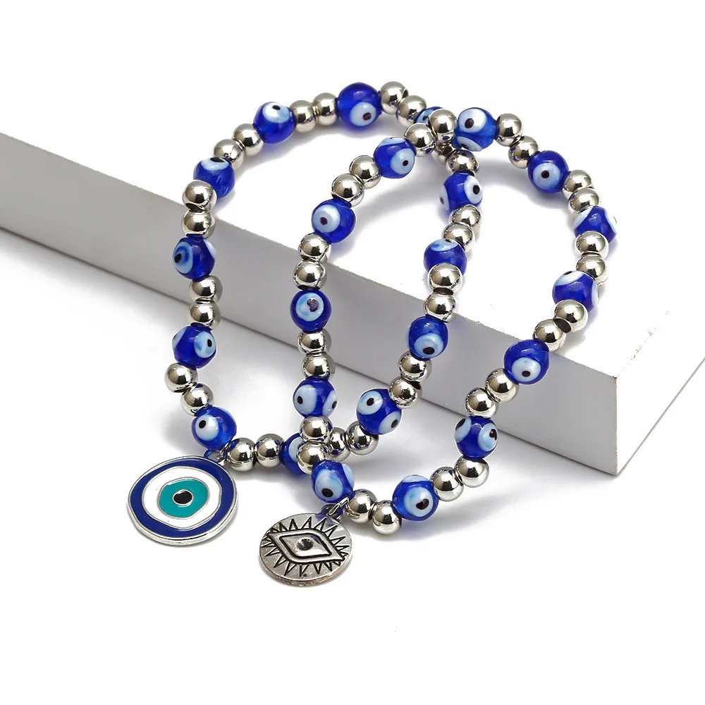 New Arrival Blue Evil Eye Handmade Beaded Bracelet Enamel Charm Bracelet for Women