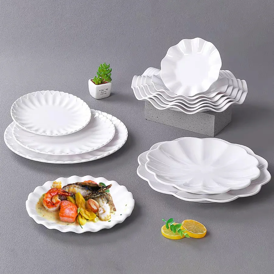 White Simple Lace Dinner Plate Household Commercial Hotel Restaurant Tableware Nordic Style Plate Porcelain Melamine