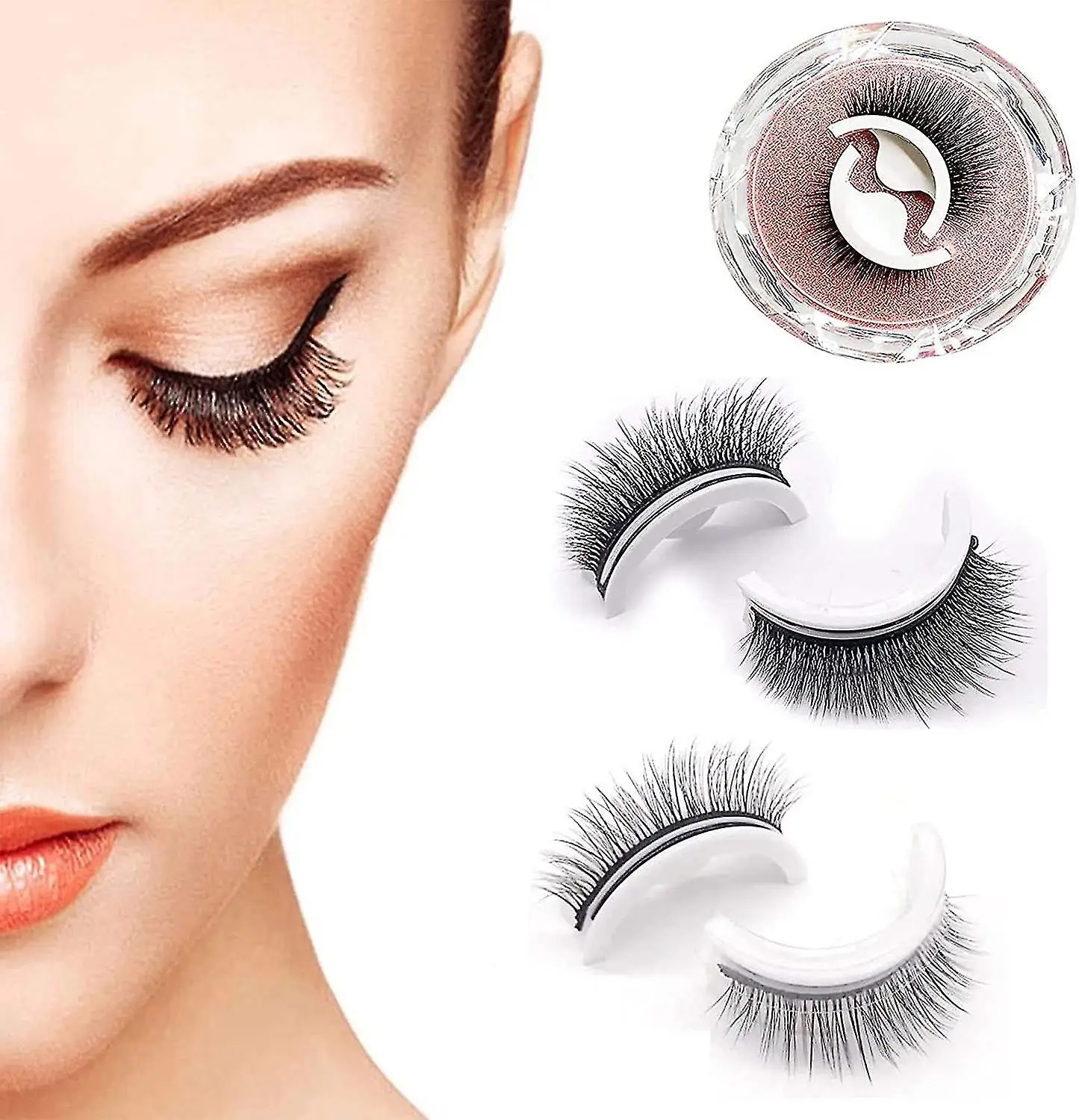 Private Label Wholesale Wispy 3D False Eyelashes Self Adhesive Lashes Press on Lashes no glue Custom Lash Box Packaging