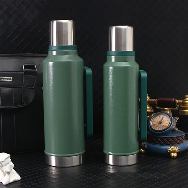 Thermo with Handle Hidden Strap thermo Classic Silver Vacuum Insulated Wide Mouth Bottle-1L Capacity