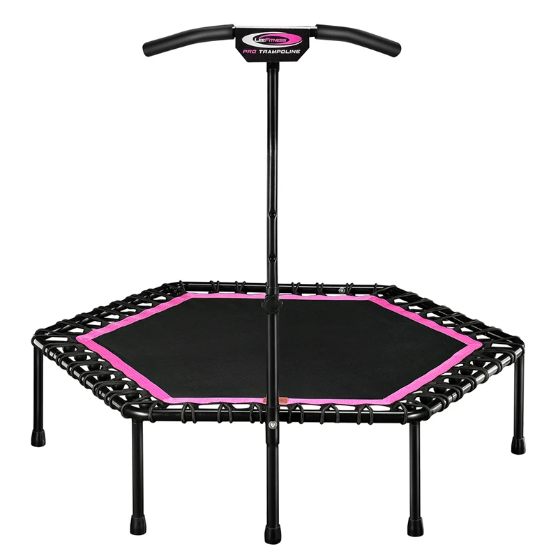 48 Inch Hexagonal Muted Fitness Trampoline with Adjustable Handrail Indoor GYM Jump Sports