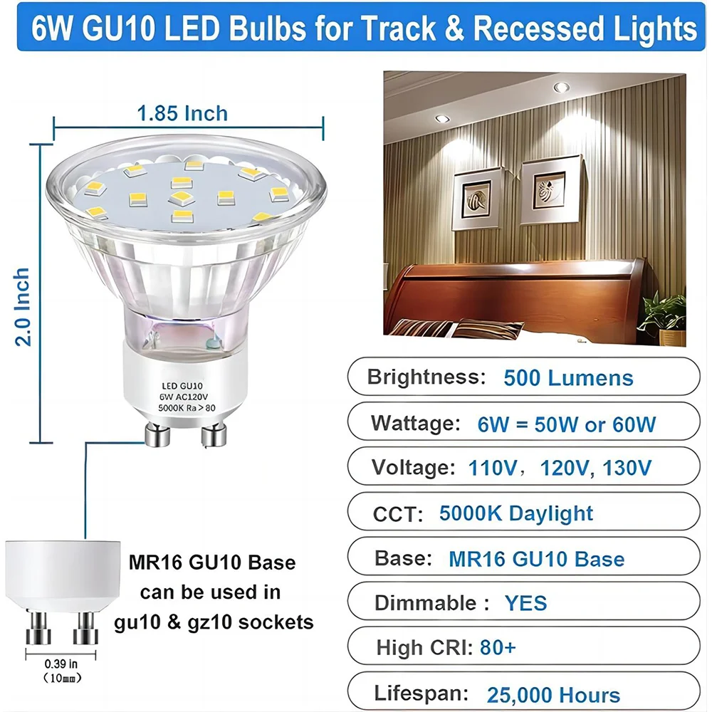 Gu10 Bulbs 60 Smd2835 Led Spot Light 6w Glass Wide Voltage 90-265v Ac Modern 75 Led Spotlights Aluminum Alloy 80 Home Office 530