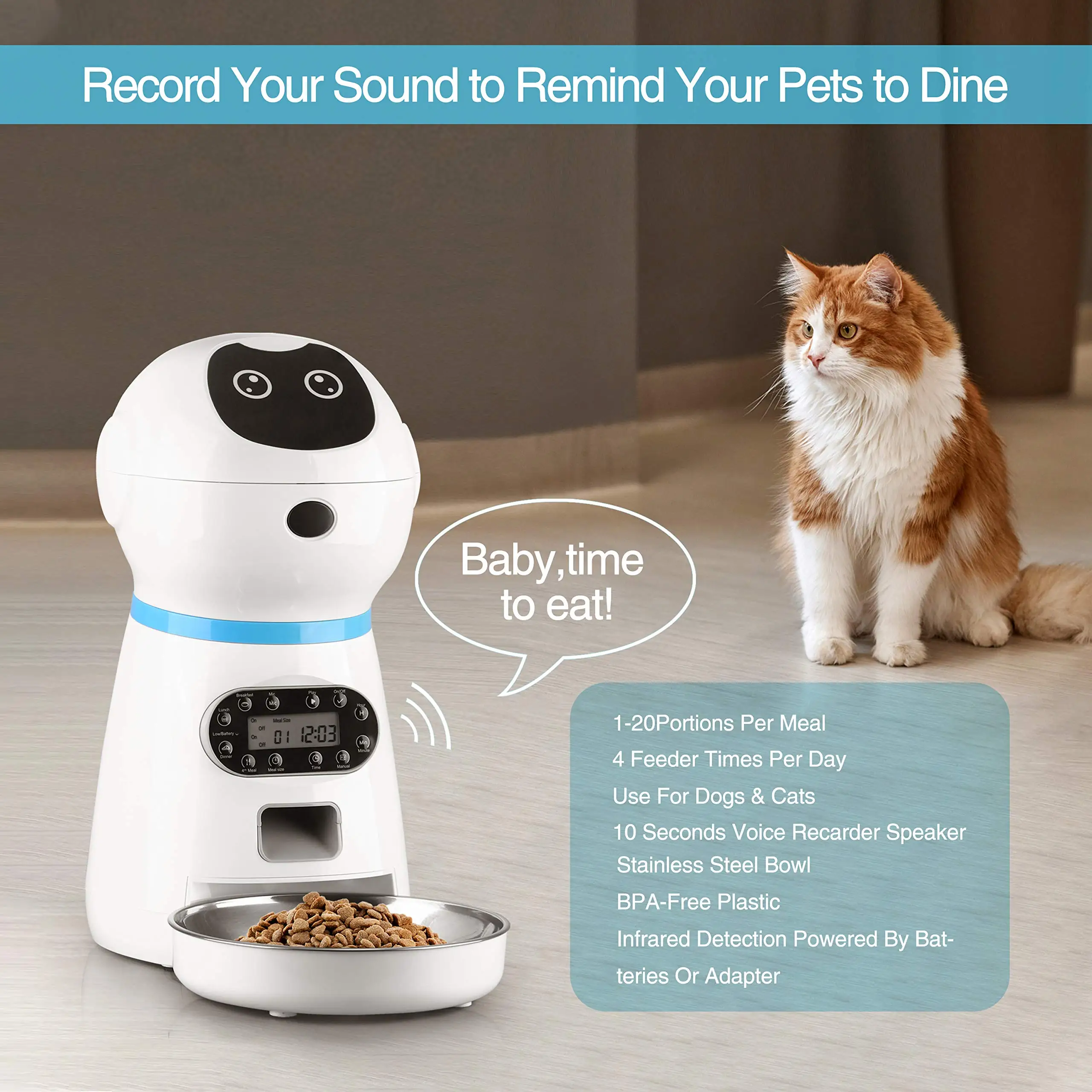 Hot Selling 3.5L Automatic Pet Feeder Robot Design Voice Record Dog Cat Pet Bowls Smart Pet Feeder