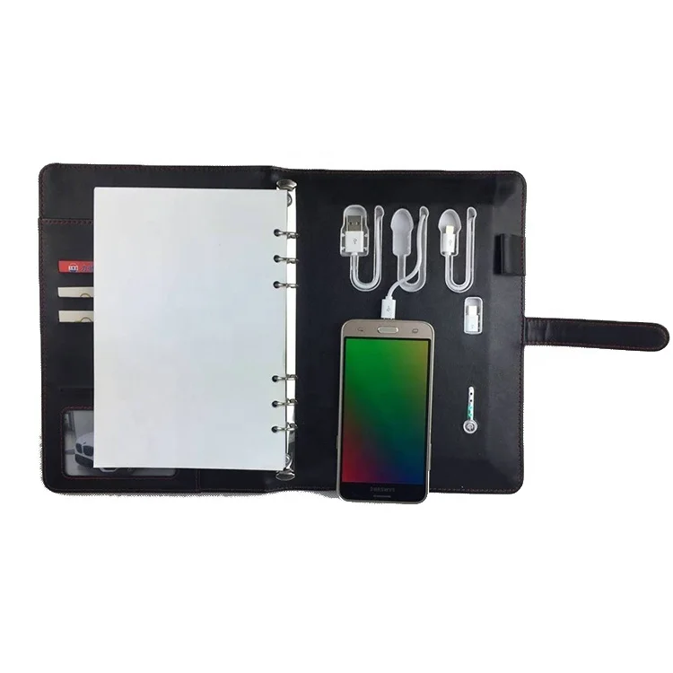 New design PU leather loose leaf Qualified portable travel mobile charger power bank notebook