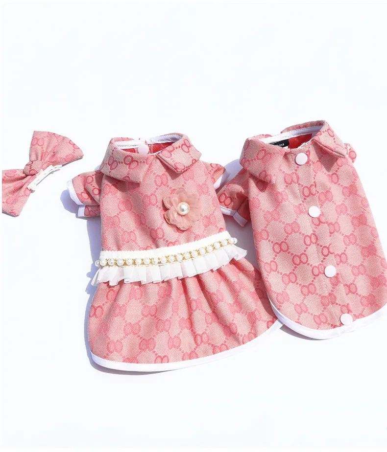 Customized Autumn Winter spring New Design Printing Cute Polyester Lace Clothes Pet girl dog Skirts Dog Lovely elegant Dress