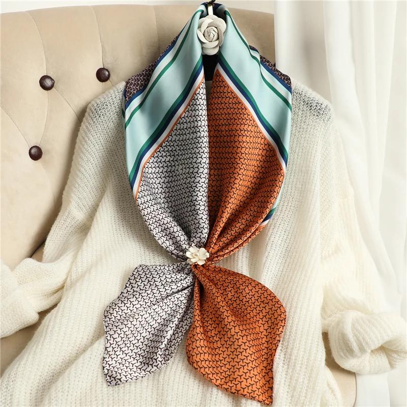 2021 new 90*90cm Summer Women Silk Scarves Square Scarf Ladies Luxury Brand beach soft Shawl Bandanna Large Hijab muffler