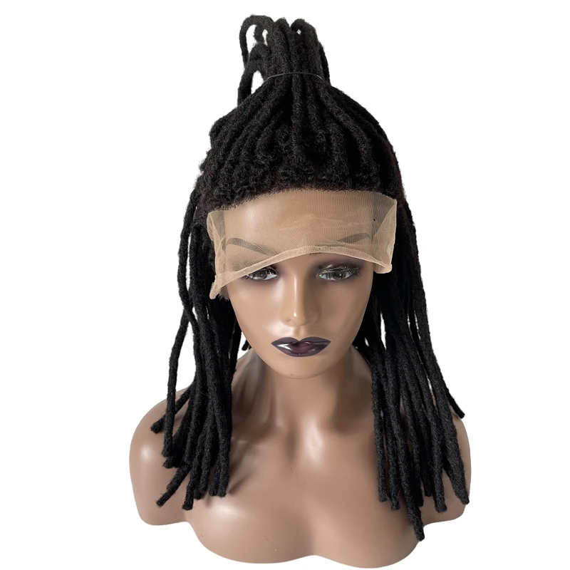 14 inches Indian Virgin Human Hair Black Color 180% Density Dreadlocks Full Lace Wig for Black Woman