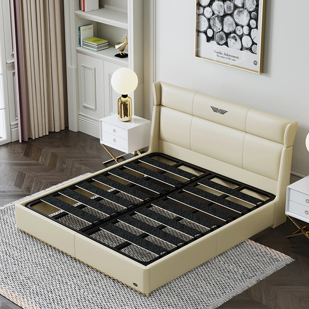 New Designer Bed Simple Luxury Leather Single Queen King Size Bed Frame Metal Storage Beds Modern Comfort Bedroom Sets Furniture