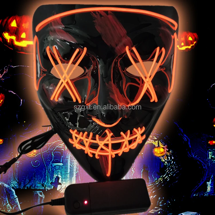 Amazon Hot Selling  Halloween Led Light Up Scary Neon EL Wire Mask LED Glowing Purge  Mask For Party Festival