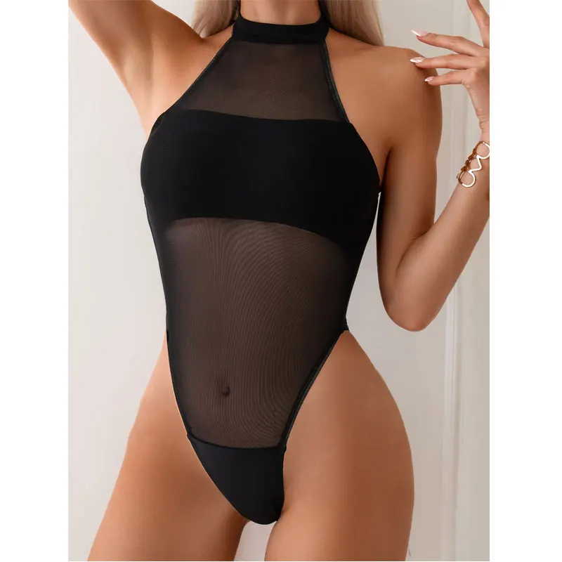 Hot Girl Sexy Mesh See-through Stitching One-piece Bikini Tight Cross-border Bikini Swimsuit