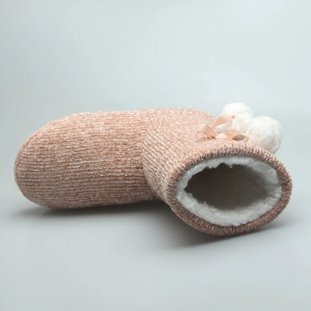 pom pom style home  knitted lipper boots for women